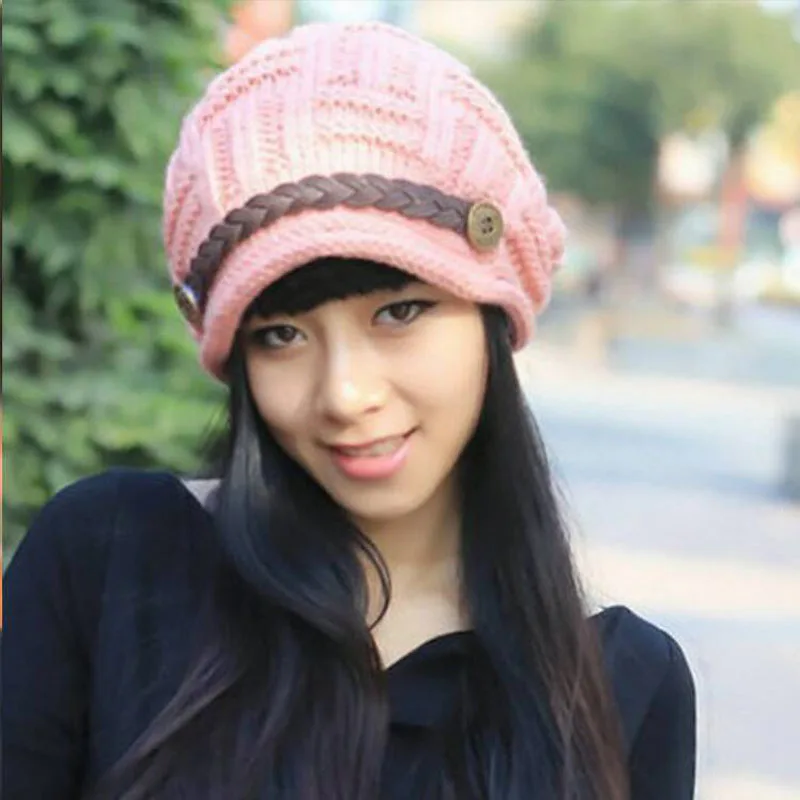 Модная женская вязаная шапка теплая Повседневная однотонная зимние шапки для