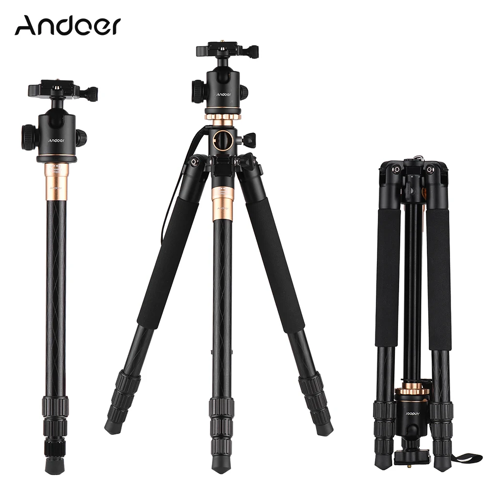 

Andoer Q999H Tripod Monopod Professional Aluminum Alloy Transverse Axis Tripod w/Panoramic Ball Head for Canon Nikon Sony DSLR