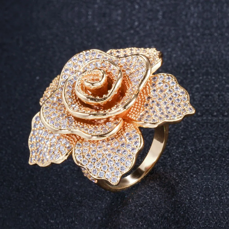 Yellow gold color ThreeGraces Micro Pave кубический цирконий камни Большой геометрический цветочный золотой цвет обручальное кольцо для женщин вечерние аксессуары RG077 - Цвет основного камня: Yellow gold color
