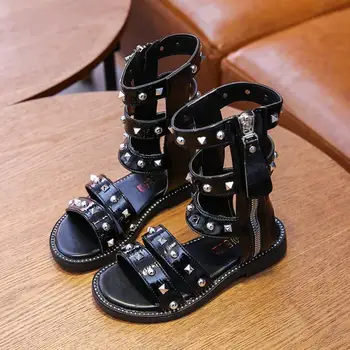 

Fashion Gladiator Sandals For Little Girl Pu Leather Children Princess Shoes With Zip Open Toe Sandals For Children Big Kids