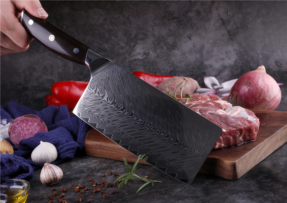 7 дюймов дамасский Кливер китайский кухонный нож шеф-повара японский vg10 стальной профессиональный нож для резки овощей черное дерево палисандр
