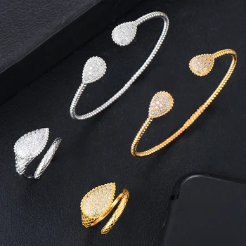 

missvikki 2020 New Design Open Bangle Ring Sets Dubai Bridal Elegant Jewelry For Women Wedding brincos para as mulheres