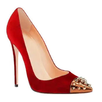 

2019 spring new fashion pointed rivet female high heel suede fashion shallow mouth large size women's shoes