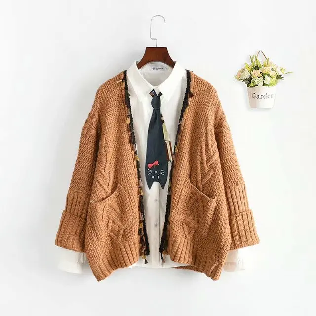 Knit Cardigans Embroidery Girl Casual Batwing Sleeve Knitwear Cardigan Knitted Sweater Cardigan Jumper Coat