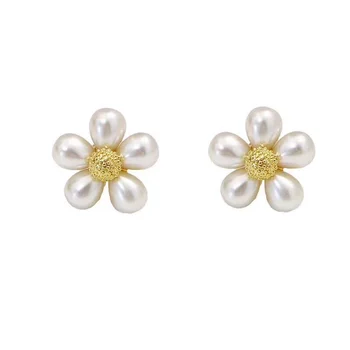 

925 Sterling silver Romantic Rhinestone Flower Stud Earrings Temperament Geometric Pearl Earrings CZ Crystal Leaves Earring