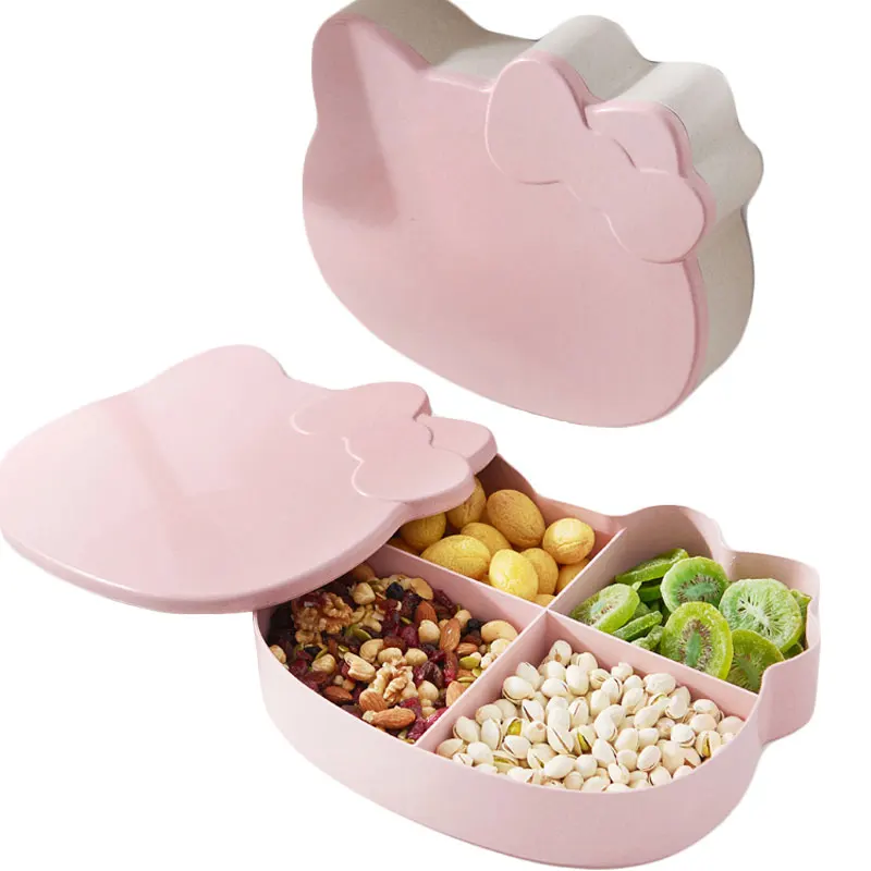 Соломенная пластиковая коробка для еды hello kitty, сухофрукты, гайка отсека, коробка для конфет, тарелка для хранения и организации дома