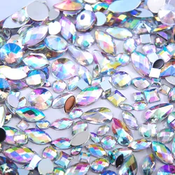 Sky Blue Glitter AB Nail Art Crystal Rhinestones - 300Pcs Mixed Shape Flat Back 3D Decoration Stones (Clear AB)