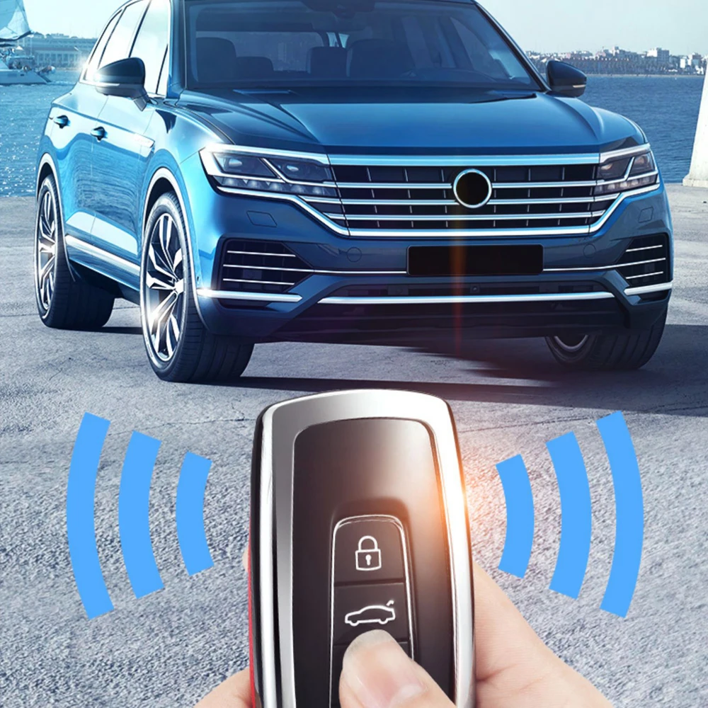 

Suede Leather 3 Buttons key fob Key Case Replacement Cover For Volkswagen Touareg 2018 2019 Smart Auto Decorating Accessories