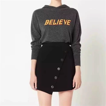 

Women Skirt Slim Fit High Waist Asymmetrical Hem Split Button Knitted Bottom Mini Skirt Spring Summer Autumn