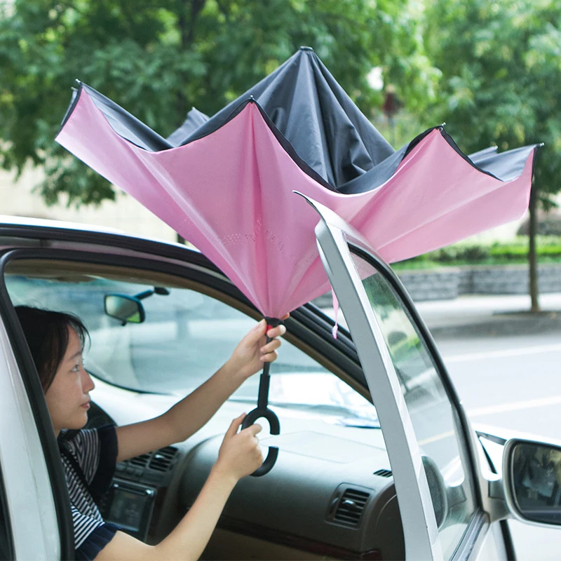 Folding Umbrella Folding Long Shank Double Layer Inverted Umbrella Windproof Reverse C-Hook male golf umbrella reverse Umbrellas For Women