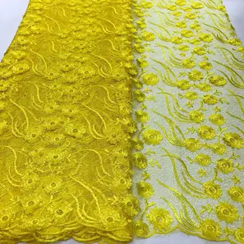 

2020 New Design Yellow Nigerian Lace Fabric African Lace Fabrics High Quality tulle net French Net Lace Fabric For Wedding Dress