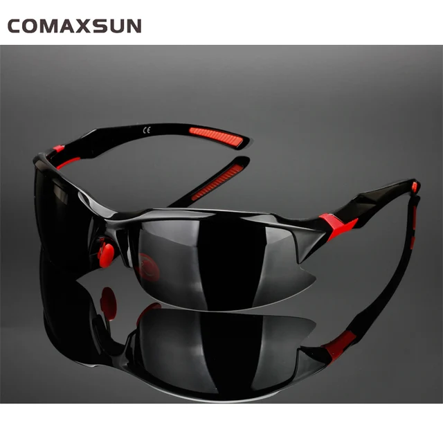COMAXSUN Professional Polarized Cycling Glasses Bike Bicycle Goggles Driving Fishing Outdoor Sports Sunglasses UV 400 Tr90 Sty1 Black Red