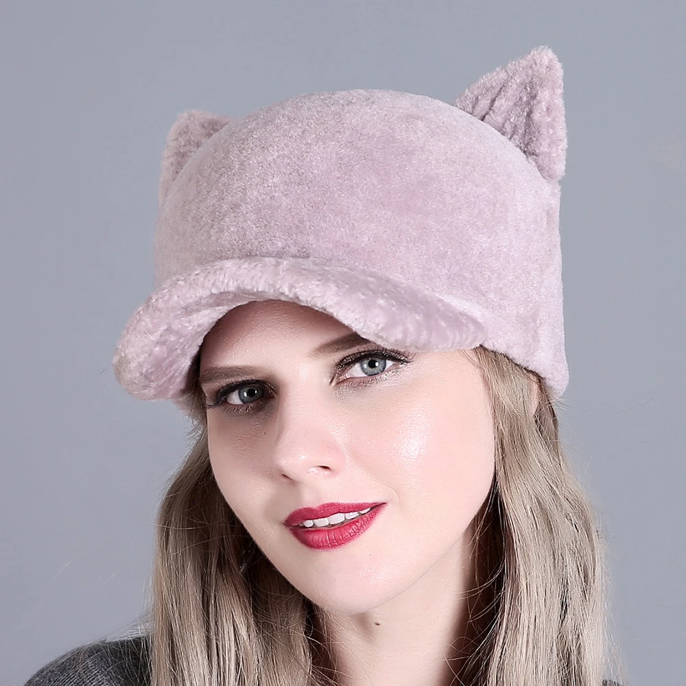 

2019 New fox fur Ball Curling Hat Hat Knitted Baseball Cap Ladies Cap Wholesale Hot Women's Wool Hat Dropshipping