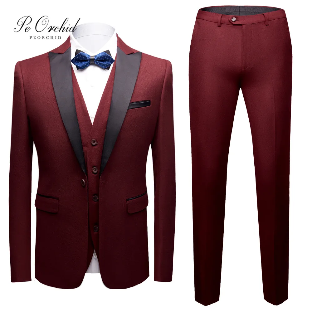 PEORCHID 3 шт. бордовые мужские костюмы Traje Hombre Формальные приталенные свадебные
