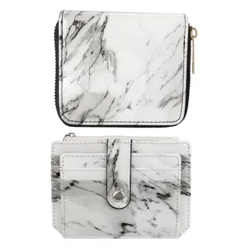 

Portable Small Purse Women Men PU Leather Soft Square Short Wallet Unisex Marble Zipper Multi-function Money Card Bags