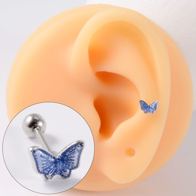 Surgical Steel CZ Cute Butterfly Ear Studs Cartilage Helix Lobe Conch Piercing Earring For Girls Gift Body Piercing Jewelry