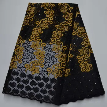 

Black/Yellow French Mesh Lace Classic African Tulle Lace Fabric Unique 2020 High Quality Nigerian With Stones Fabric For Wedding