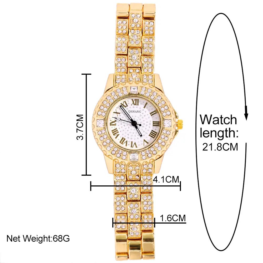 Iced Out Rose Gold Silver Color Watch Women's Luxury Rhinestone Cuban Chain Bracelet Watches Fashion Wrist Watch Hip Hop Jewelry