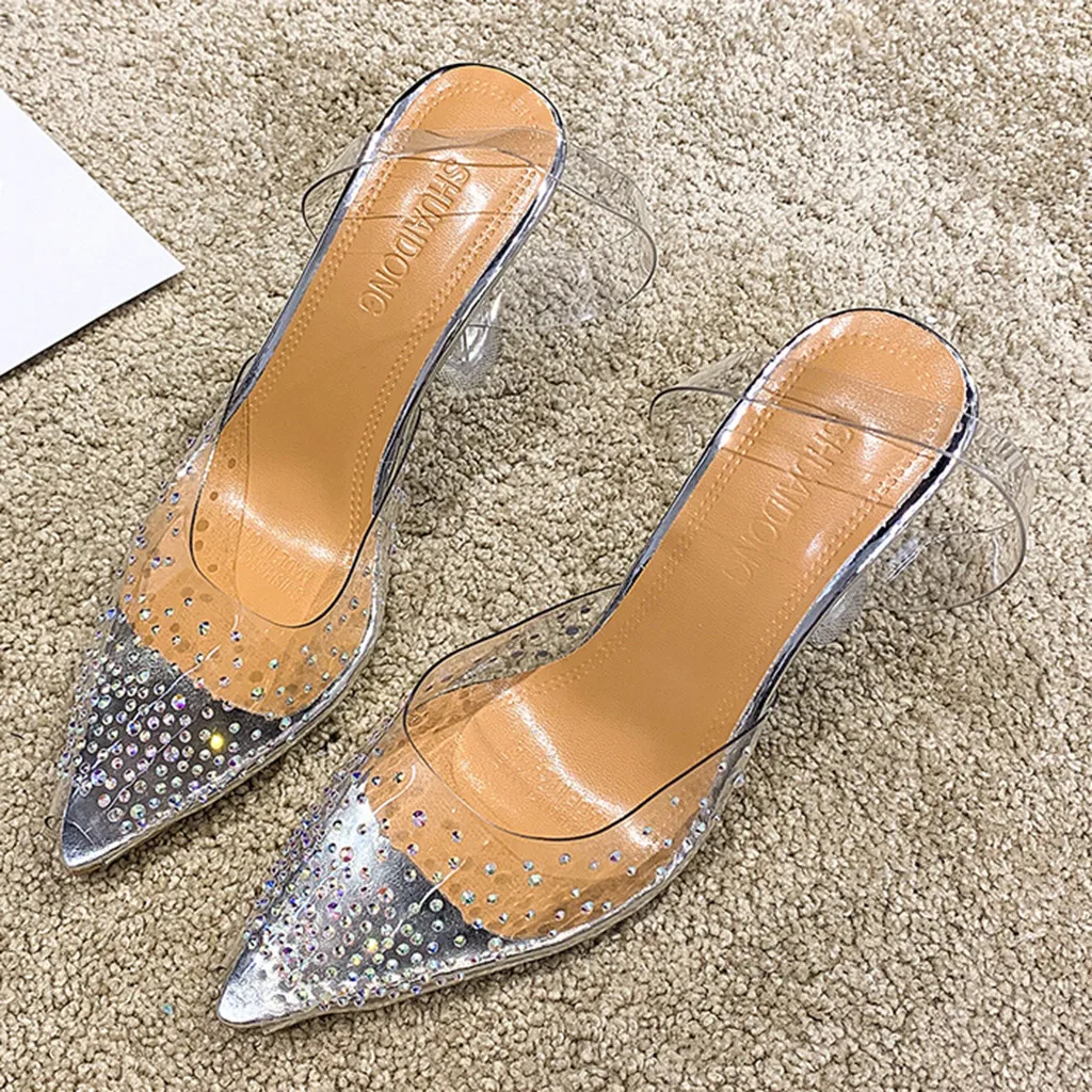 

summer Sandals Women's Ladies Fashion Crystal Transparent Peep Toe Shoes woman Sandals High Stiletto Heels Shoes Dropshipping