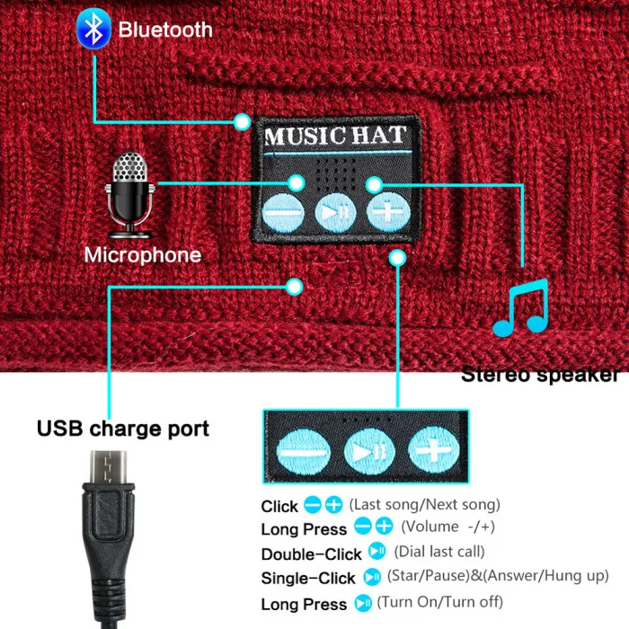 Горячая Bluetooth музыкальная вязаная шапочка Беспроводная умная теплая шапка гарнитура динамик с микрофоном N66