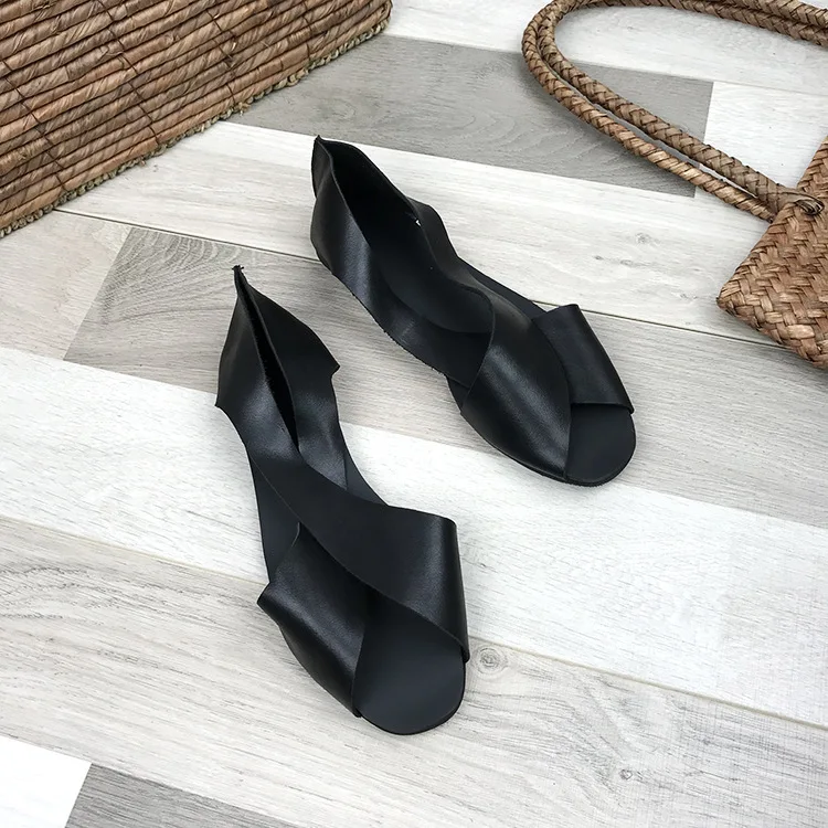 Careaymade-, новые летние женские сандалии из натуральной кожи Удобные сандалии с открытым носком женские тонкие туфли на мягкой подошве 4 цвета - Цвет: Black Single line