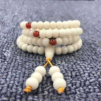 

Fashion 8*6mm White Bodhi Root Bead Prayer Hand String Buddhist 108 Mala Bracelet Imported Elastic Rope Tassel Bracelet Dropship