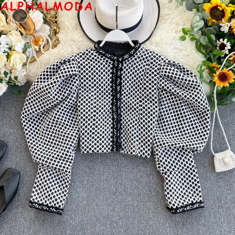 ALPHALMODA винтажный буф рукав короткая куртка для женщин зима пузырь тонкий короткий