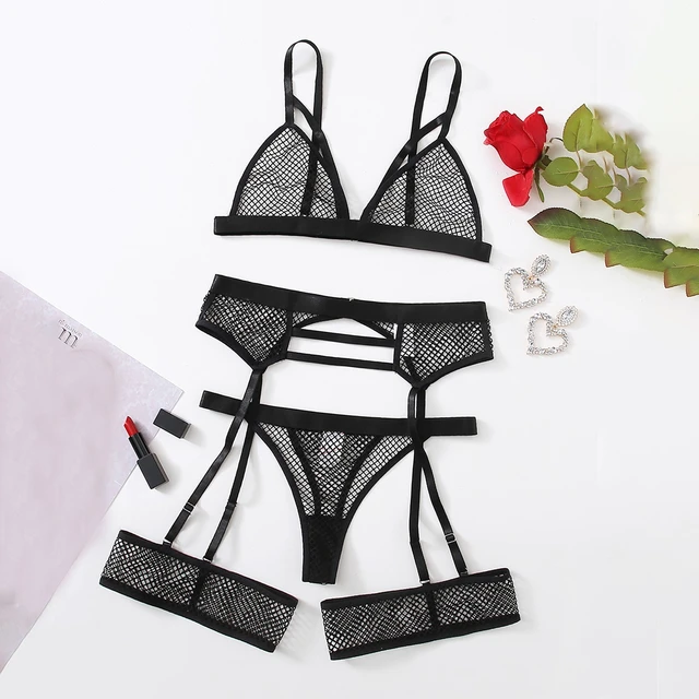 Festival Calificación A través de Sexy Lingerie Mesh Transparent Women Underwear Sexy bra Set With Brief  Garter Lenceria Sensual Mujer Lingerie Set Sex Underwear _ - AliExpress  Mobile