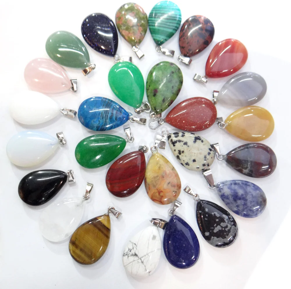 Natural stone Teardrop aventurine Quartz Crystal tiger eye Cat eyes pendants for diy jewelry making necklace Accessories12pcs