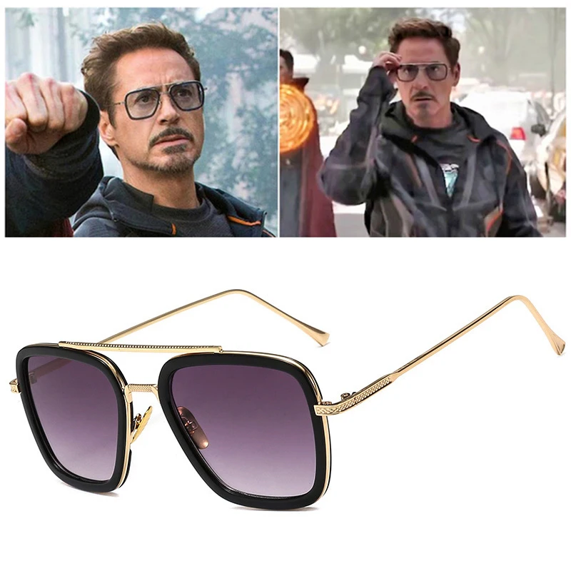 

Vintage Steampunk Sunglasses Men Women Tony Iron Man Sun Glasses Metal Square Eyewear Steam Punk Sunglass UV400 Male Female