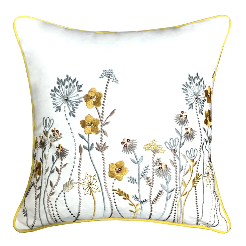 

Cushion Cover Decorative Pillow Case Rustic Country Style Vintage Butterfly Little Flora Daisy Embroidery Sofa Coussin