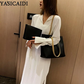 

YASICAIDI Large Capacity Shoulder Bag Casual Tote Ladies Hand Bags Clutch Purse PU Leather Women Composite Bag sac main femme