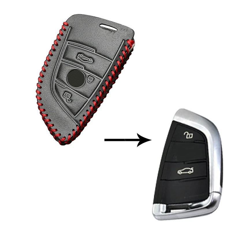 

YOLU Car Key fob Cover Leather Case for BMW X5 X6 Red/Black/Blue Leather Key Bag Car Key Case Shell