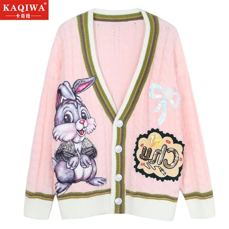 ^Cheap Cartoon sweater cardigan women's westernized European station autumn new relaxed age reducing lazy coat fashion brand ^Cheap Cartoon sweater cardigan women's westernized European station autumn new relaxed age reducing lazy coat fashion brand