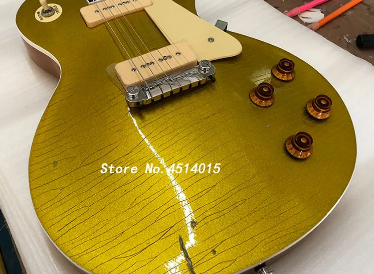 

Gold relic electric guitar manual aging hardware nitrocellulose yellow P90, free shipping