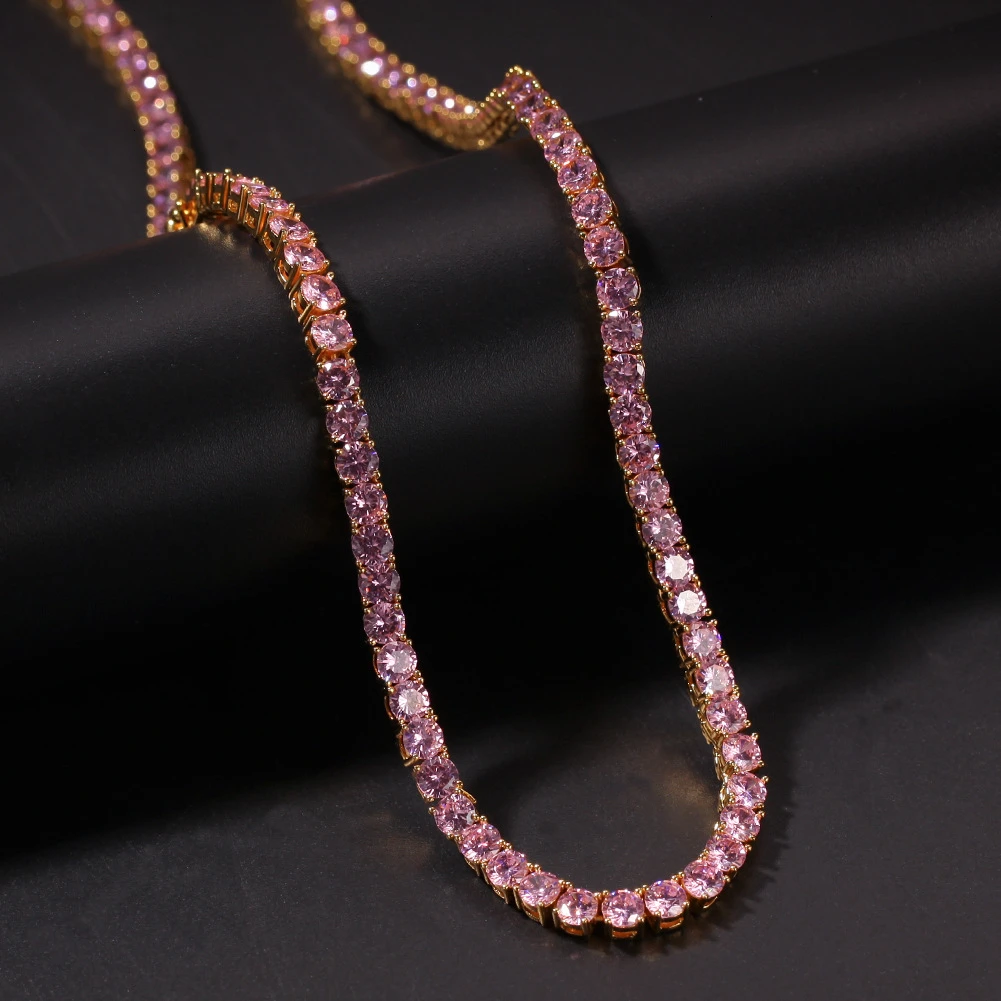 Uwin розовый детский голубой CZ теннисная цепь с Ankh крест кулон 4 мм кубический цирконий золото серебро ожерелье Мода хип хоп ювелирные изделия