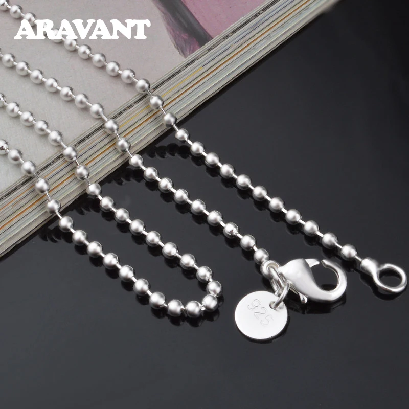 Silver Necklace 925 Silver 2MM Bead Chain For Women Fashion Jewelry Gift
