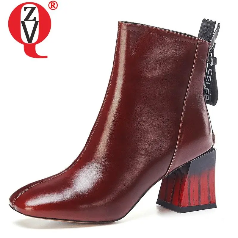 

ZVQ office woman booties Winter fashion boots drop shipping genuine cow leather 7cm high heels women's shoes