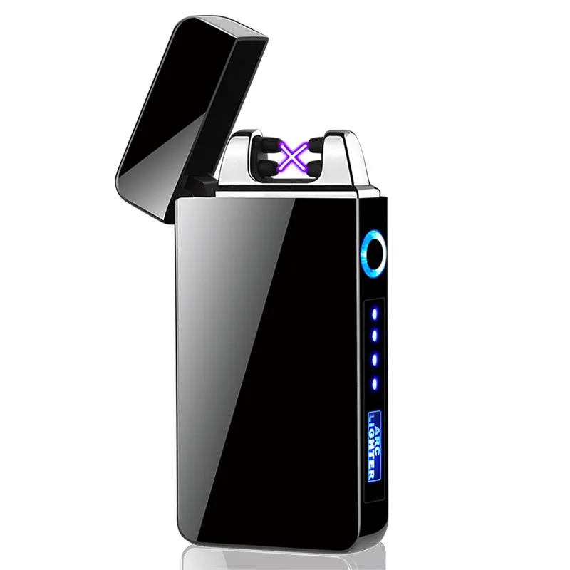 613-Black Портативная электрическая зажигалка с подключением к USB ветрозащитная двойная дуговая Зажигалка электронные гаджеты аксессуары для курения беспламенные металлические гаджеты для мужчин - Цвет: 613-Black
