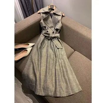 

Woman Plaid Dress Sleeveless High Quality Dresses