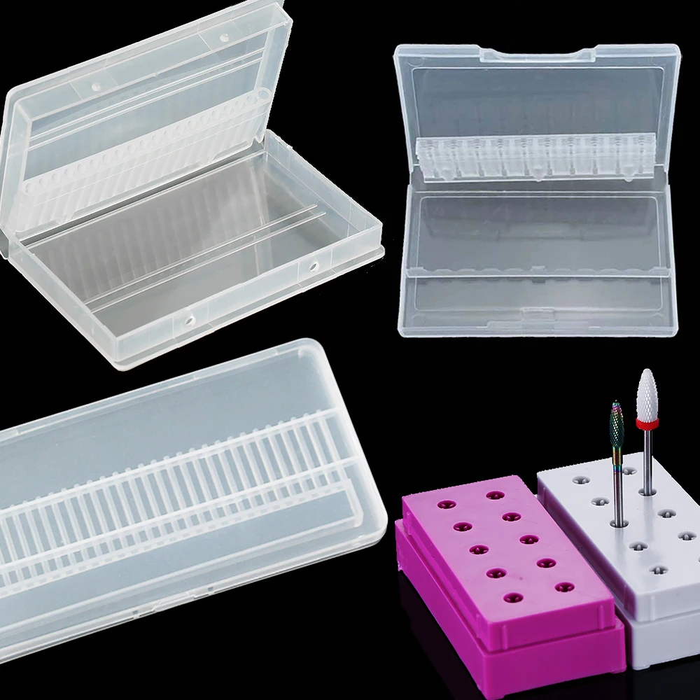 Caja de almacenamiento clara de 10/20/30 ranuras acrílicas para broca de uñas, contenedor con soporte para limas, accesorios para uñas