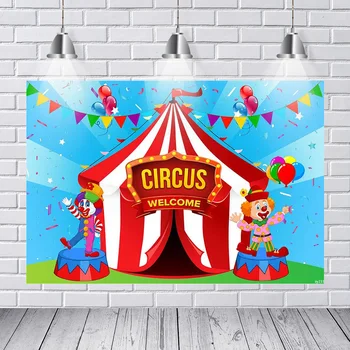 

Clown Bunting Circus Carnival Tent Party Photography Backdrops for Newborn Birthday Photo Studio Background Red Blue