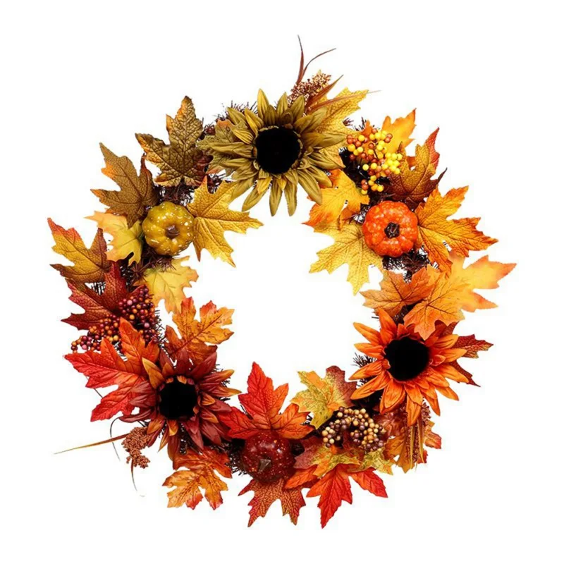 A Simulation Flower Wreath Berry Maple Leaf Fall Door Wall Ornament Thanksgiving Day Comfortable And Breathable Stylish Simplicity - Color: A