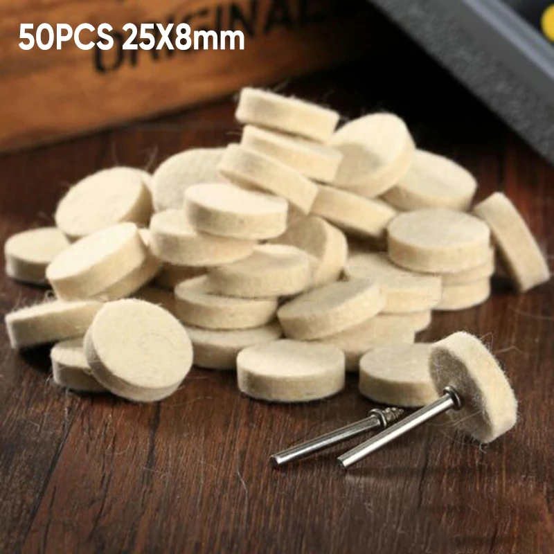 50pcs 25mm Wool Felt Polishing Buffing Pad Round Wheel+2x Mandrel For