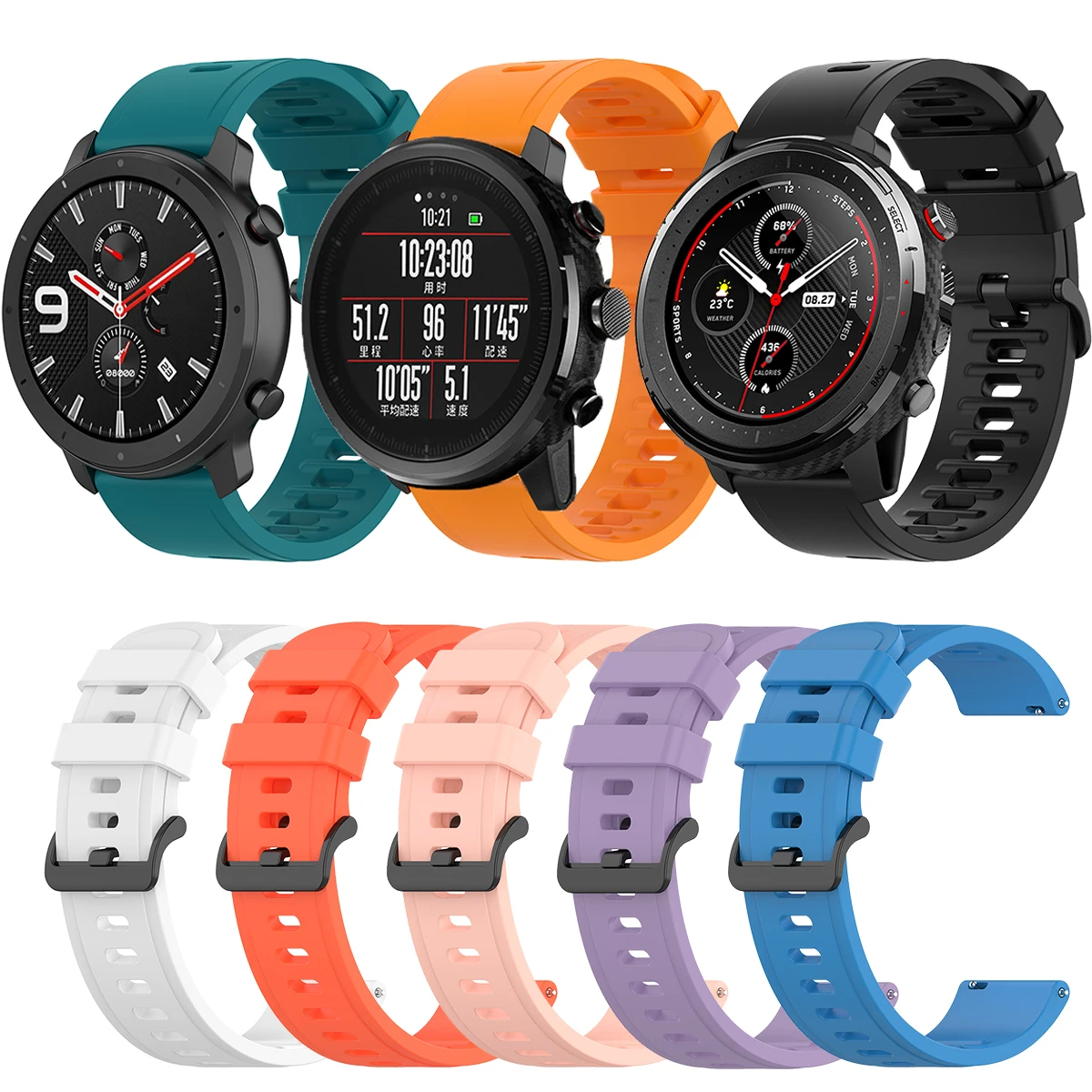 Официальный силиконовый ремешок Amazfit 22 мм для Xiaomi Huami Amazfit Stratosa 3/2/GTR 47 мм/Pace, сменный ремешок для умных часов