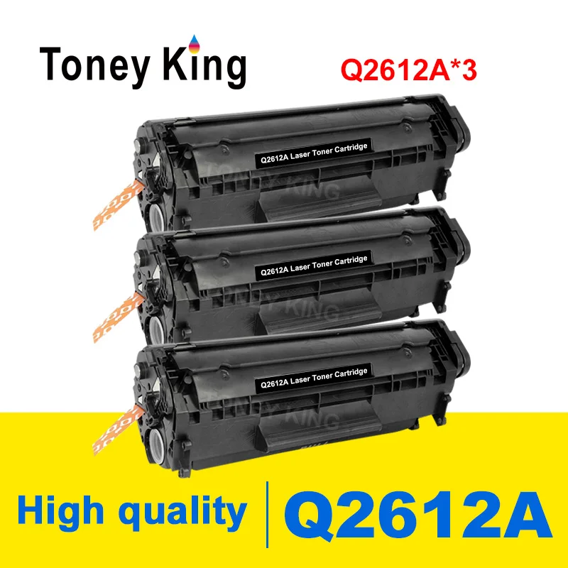 Toney King 3 PCS Toner Cartridge Q2612A 2612a q2612a 12a Compatible for HP LaserJet Pro 1010 1012 1015 1020 Printer With Chip