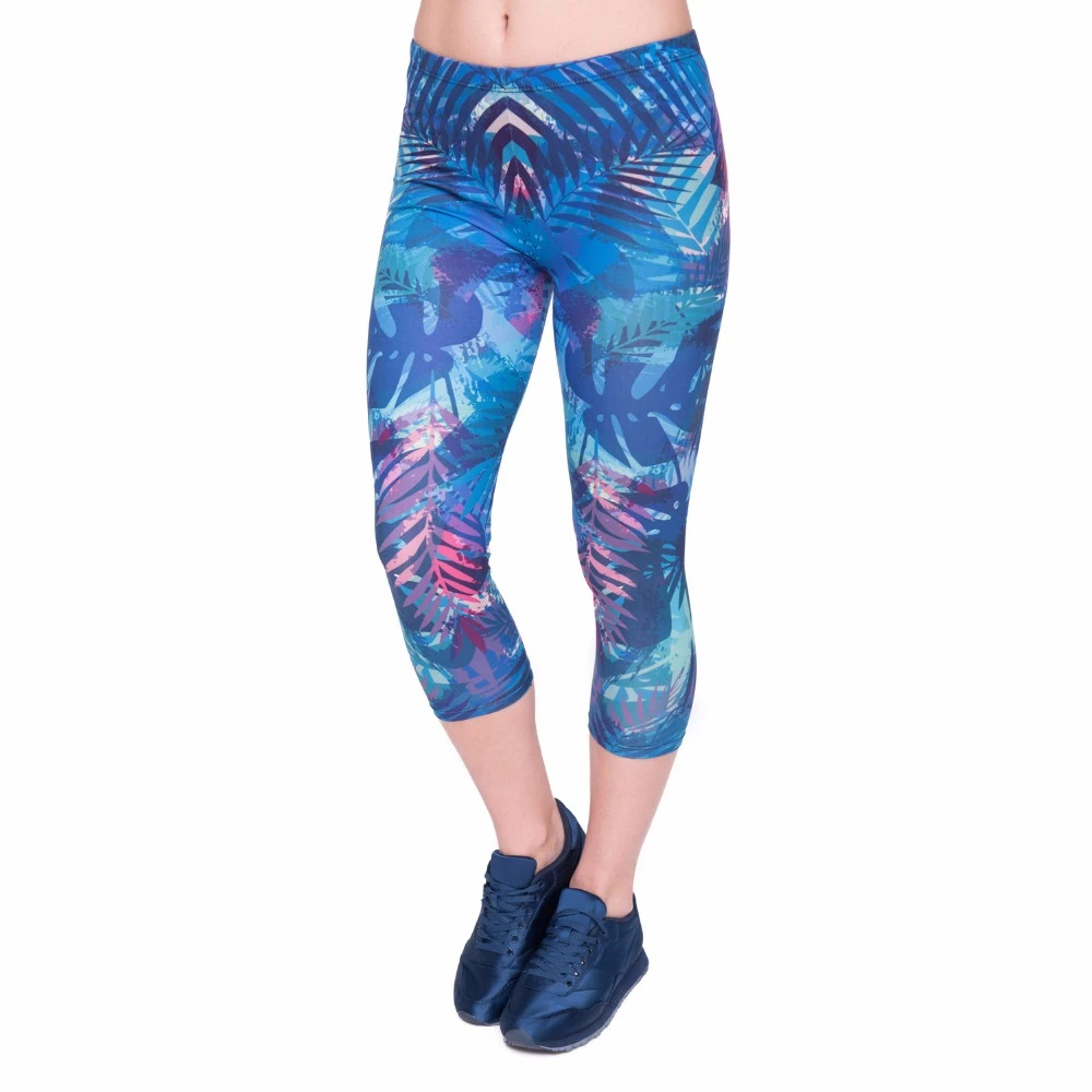 

Women Capri Legging Tropical Leaves Printing Sexy Mid-Calf 3/4 Fitness Leggings Capri Pants#3