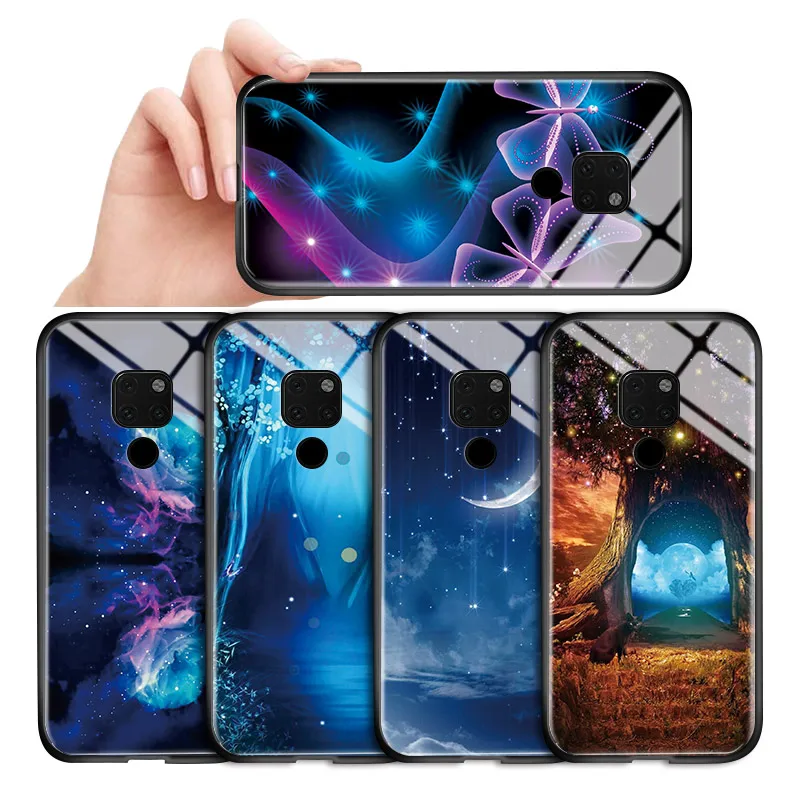 For Huawei P10 P20 P30 Lite Nova 3e 4e Cases Beautiful Aurora Space Magic Gradient Rainbow Cover Glossy Tempered Glass Case | Мобильные