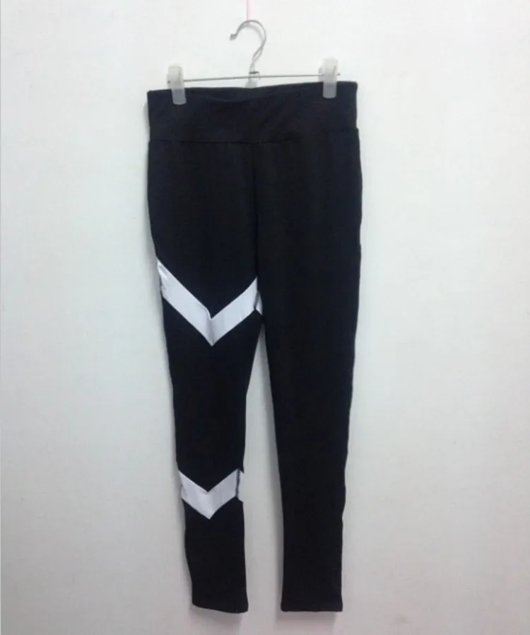 Europe And America Popular Spring And Autumn Black And White Stitching Fitness Pants Cool GIRL'S Elasticity Quick-Dry V Shaped C
