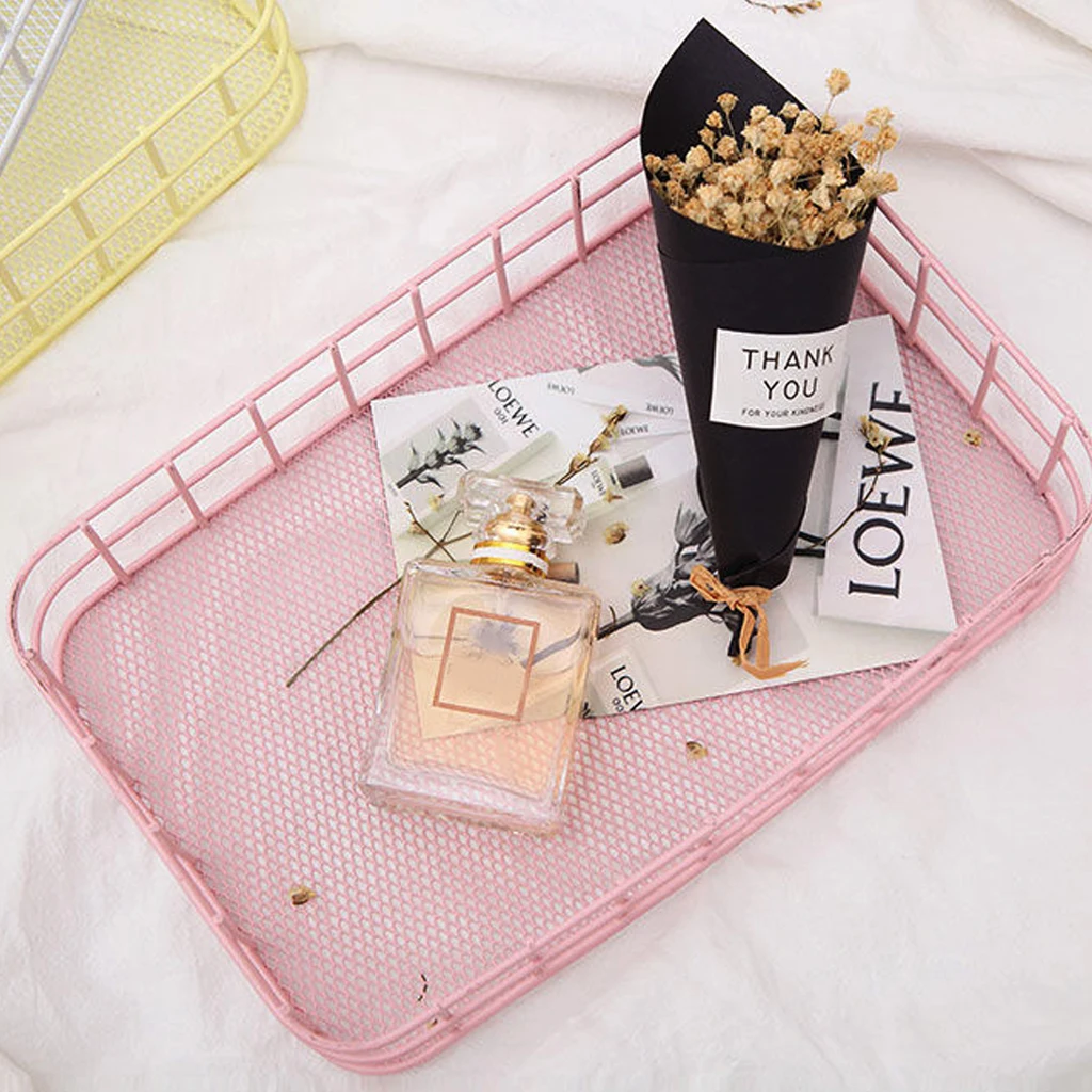 

New Nordic Metal Rectangle Storage Basket Office Sundries Finishing Iron Basket Nordic Dressing Table Cosmetics Organizer Basket